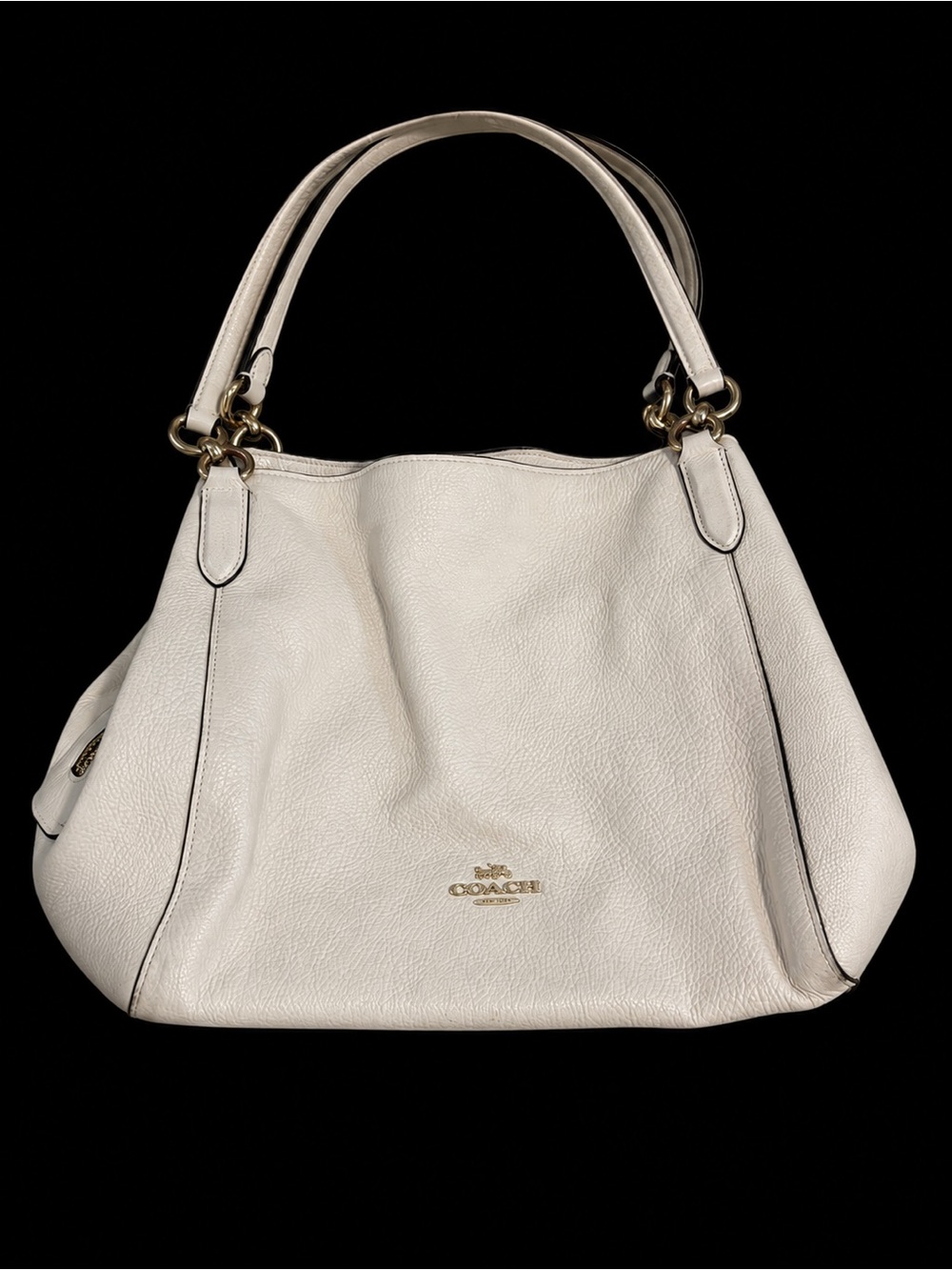 Coach Edie Shoulder Bag Pebbled Leather Chalk Ivory Gold Hardware